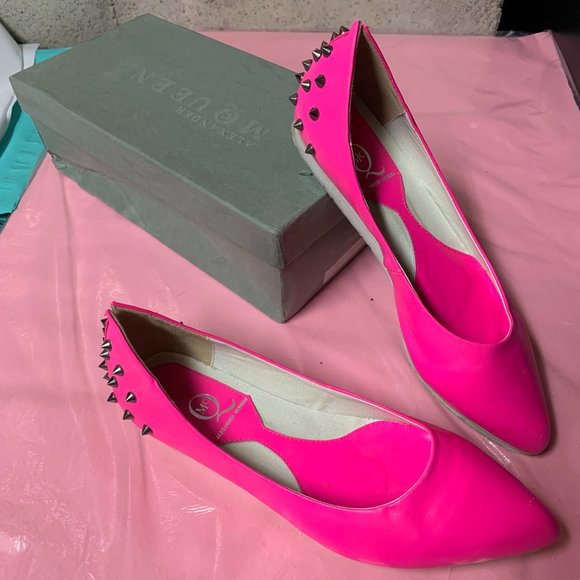 Alexander McQueen Shoes - Alexander McQueen Hot Pink Studded Flats